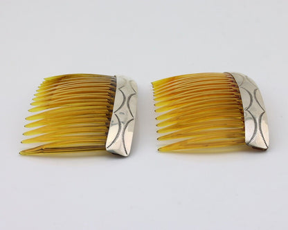 Navajo Hair Comb 925 Silver Hand Stamped Native American Artist 2 Piece Set C80s