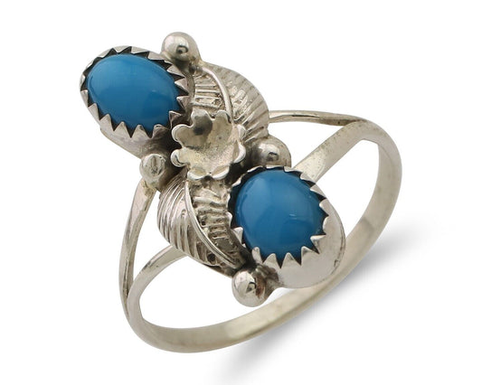 Navajo Ring 925 Silver Natural Turquoise Native American Artist C.80's