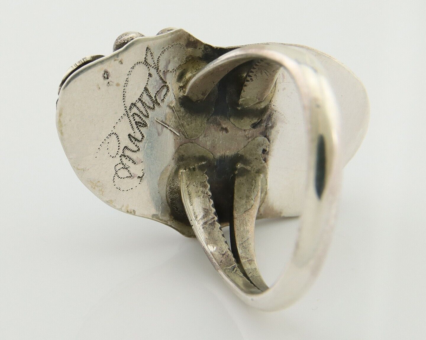 Navajo Ring .925 Silver Natural Slab Turquoise Signed Justin Morris C.80's
