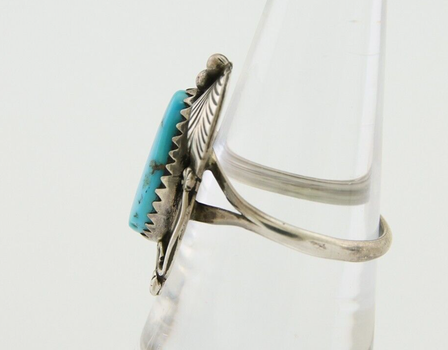 Navajo Ring .925 Silver Blue Turquoise Artist Signed Jack Tom C.80's