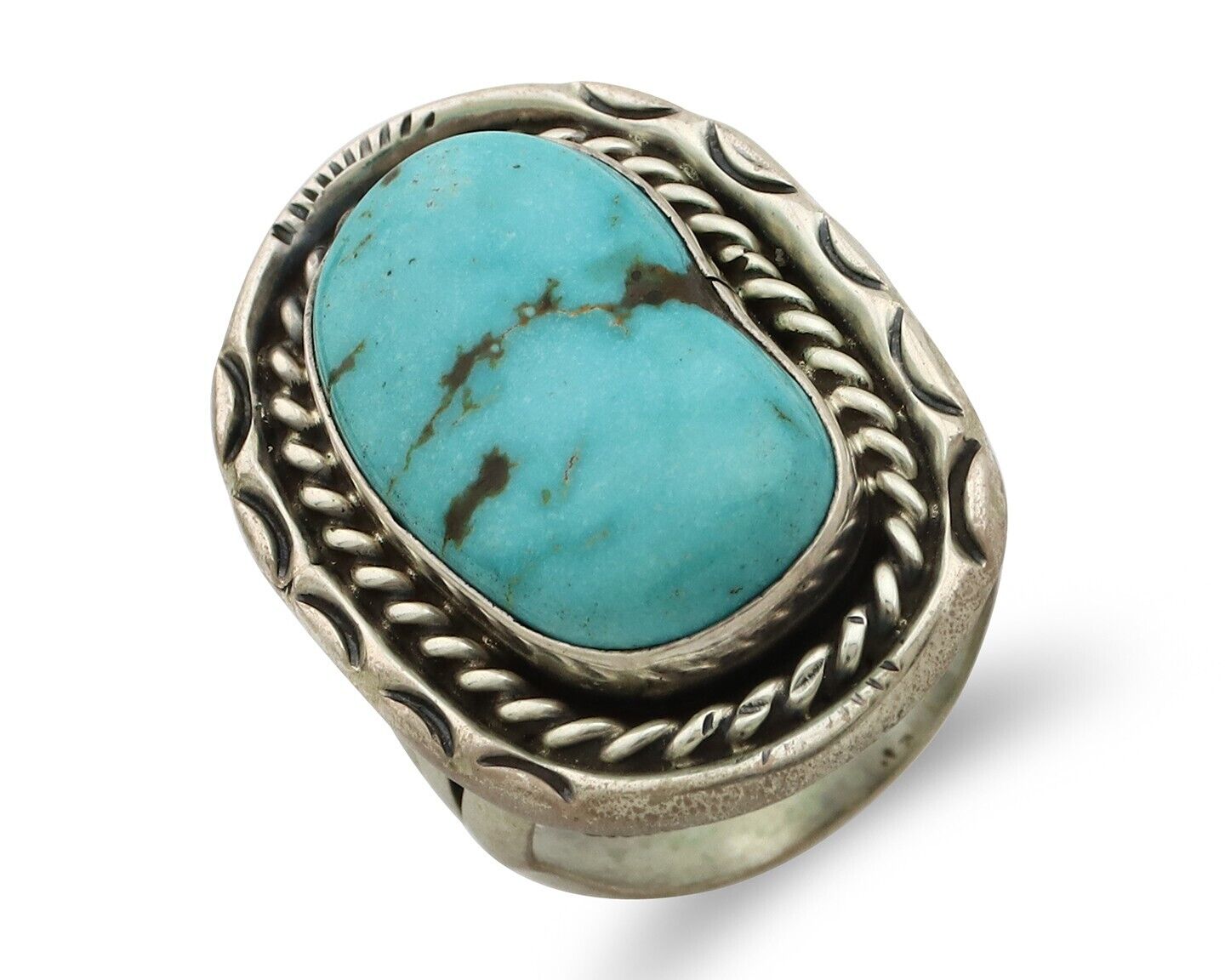 Navajo Ring .925 Silver Globe Turquoise Signed Lee Bennett C.80's