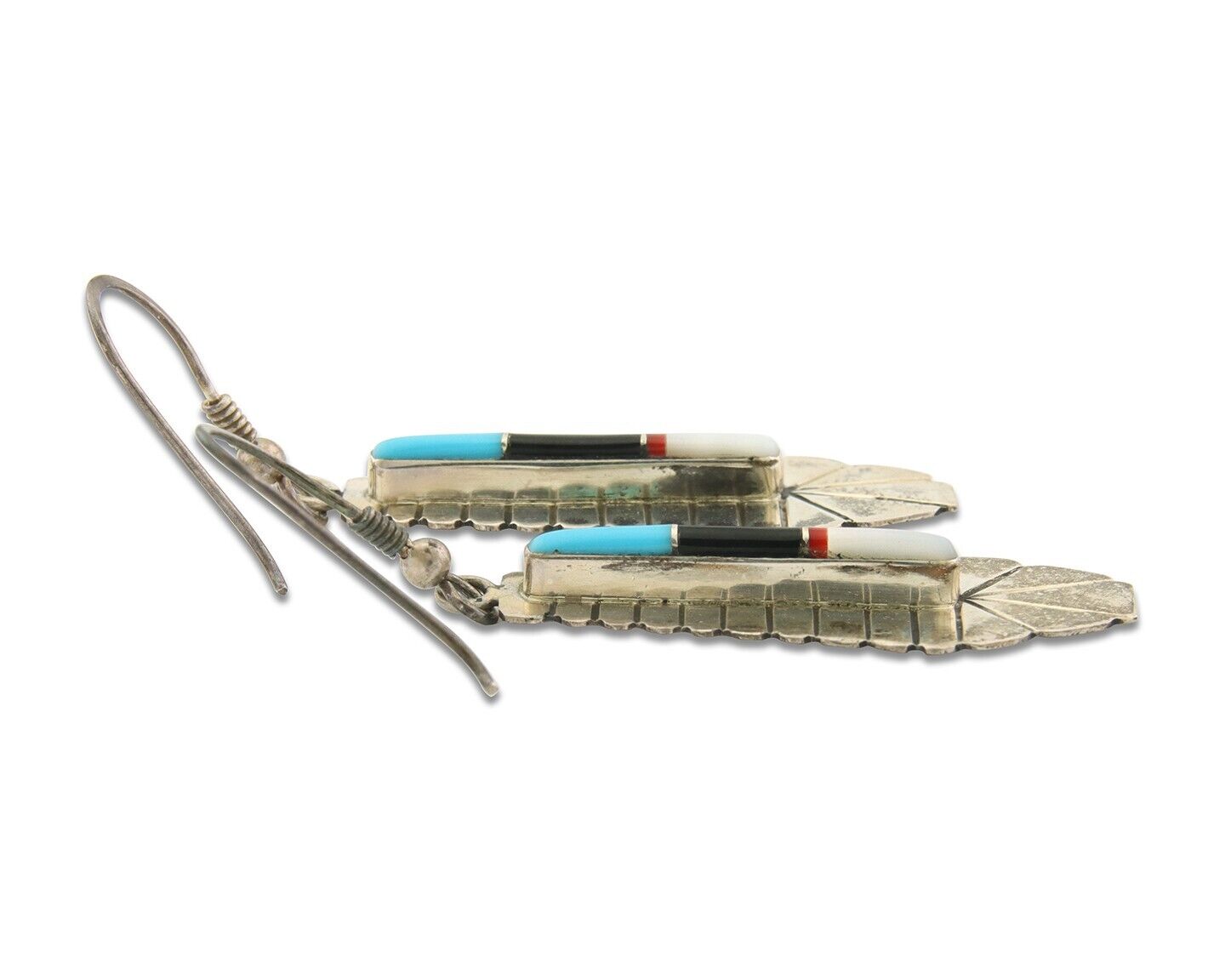 Navajo Earrings 925 Silver Natural Gemstone Artist Signed YY C.80's