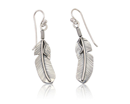 Navajo Feather Earrings 925 Silver Native American Artist C.80's