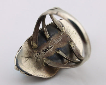 Navajo Ring 925 Silver Sleeping Beauty Turquoise Signed SC C.80's