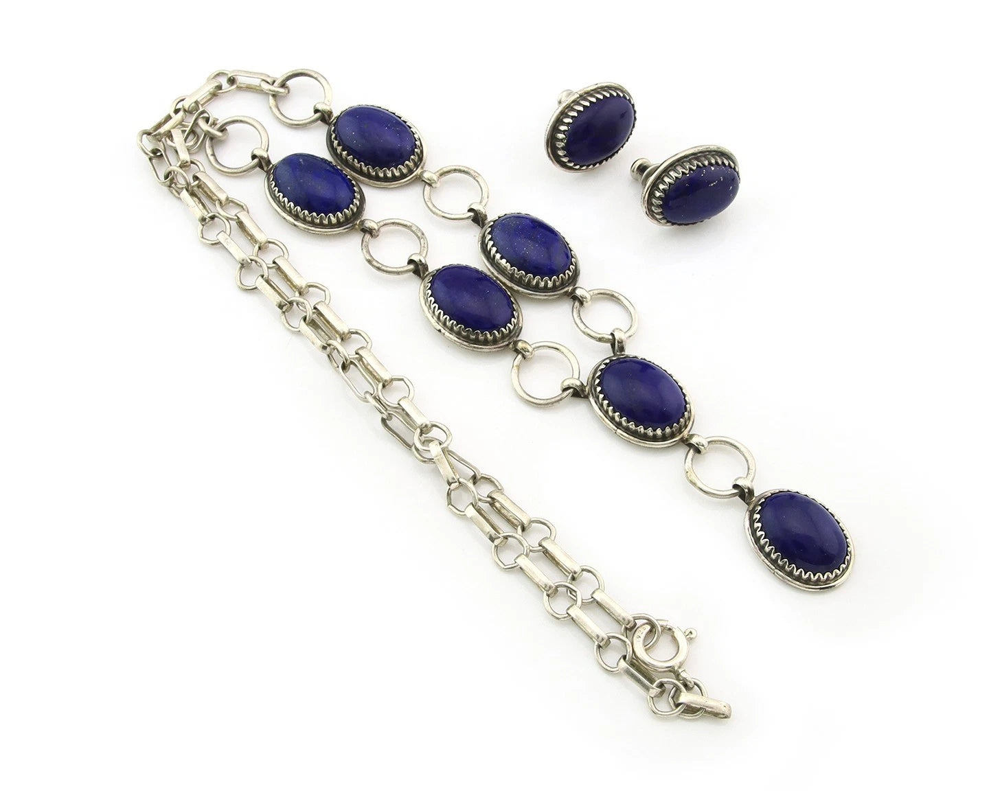 Navajo Necklace Earring Set Sterling Silver Authentic Lapis Vintage Signed RB