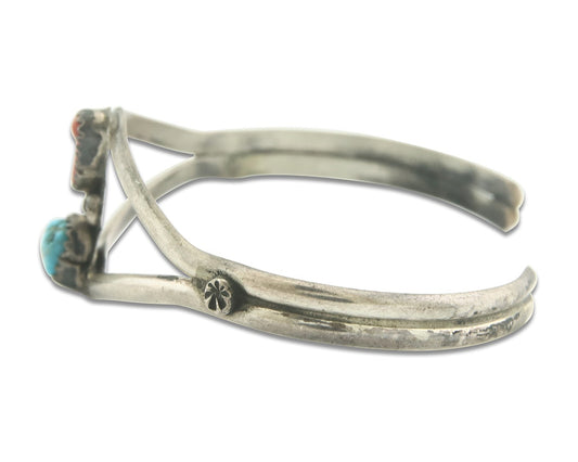 Vintage Navajo Bracelet 925 Silver Red Coral Turquoise Authentic