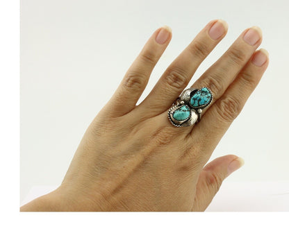 Navajo Ring 925 Silver Sleeping Beauty Nugget Turquoise Native Artist C.80's