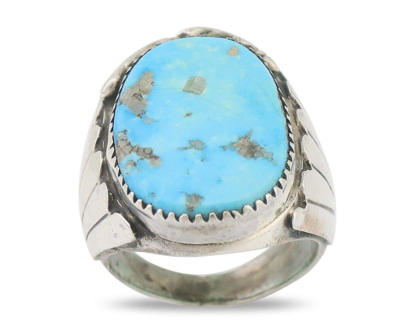 Mens Navajo Ring .925 Silver Natural Blue Turquoise Artist Signed CJ C.80's