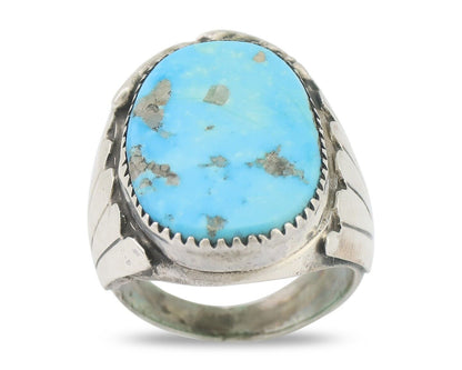 Mens Navajo Ring .925 Silver Natural Blue Turquoise Artist Signed CJ C.80's