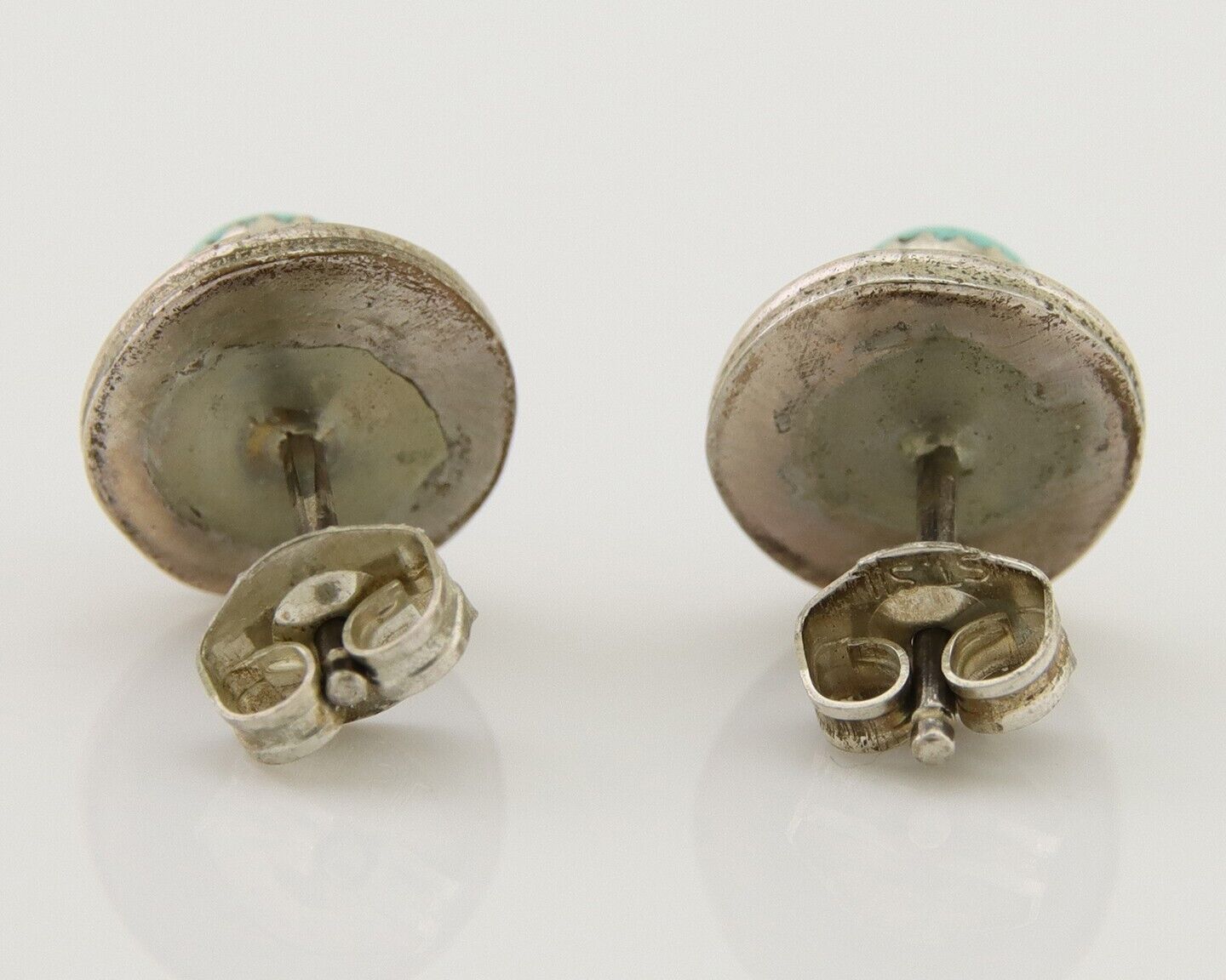 Navajo Snake Eye Earrings 925 Silver Blue Turquoise Native American Artist C.80s