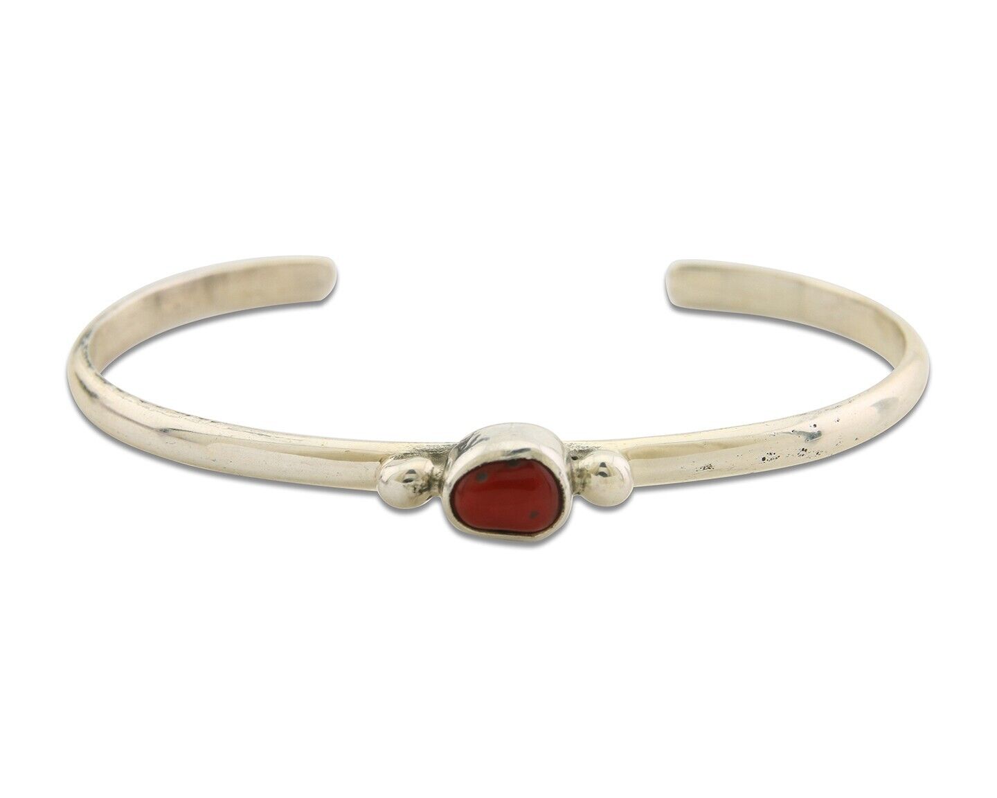 Navajo Bracelet .925 Silver Natural Red Coral Cuff Native American Artist C.80's