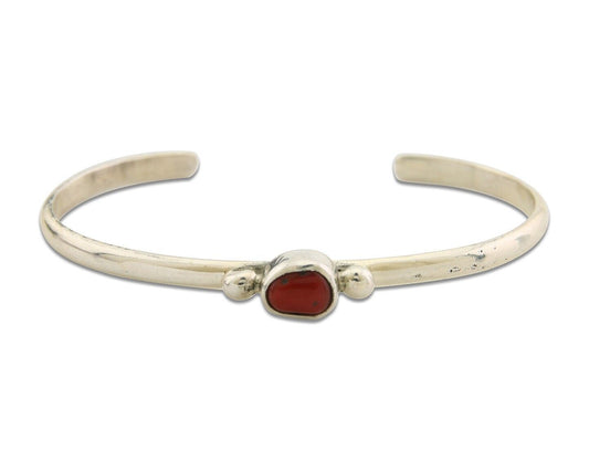 Navajo Bracelet .925 Silver Natural Red Coral Cuff Native American Artist C.80's