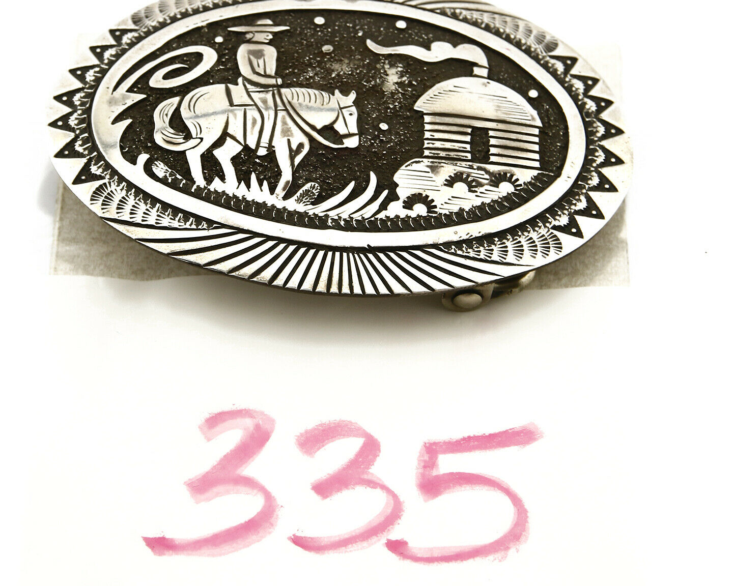 Navajo Ranger Buckle .925 Silver Artist Kirby Nez Hand Stamped C.80's