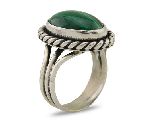 Navajo Ring 925 Silver Natural Malachite Native American Artist C.80's