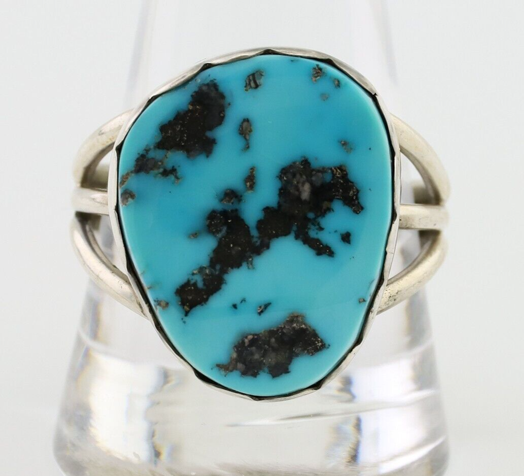 Navajo Ring 925 Silver Natural Blue Turquoise Signed Tony Guerro C.80's