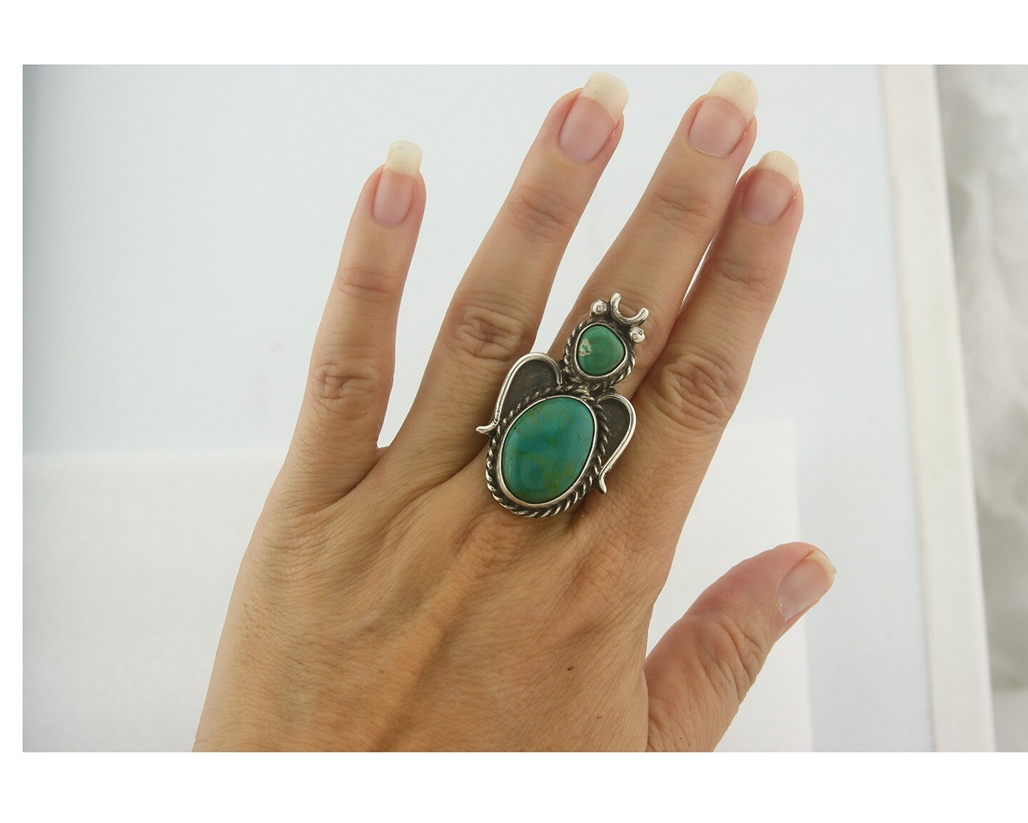 Vintage Navajo Angel Ring 925 Sterling Turquoise Artist Signed Size 8.25