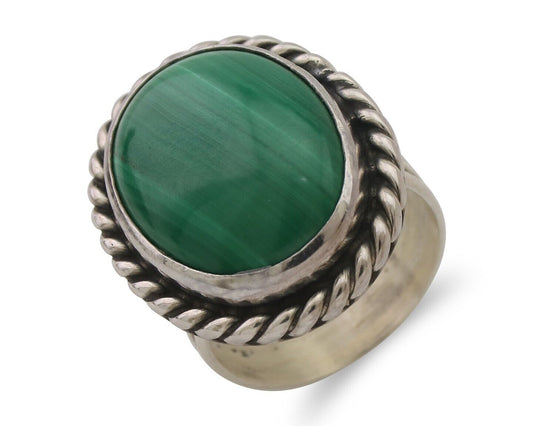 Navajo Ring 925 Silver Natural Malachite Native American Artist Size 7.25 C.80's