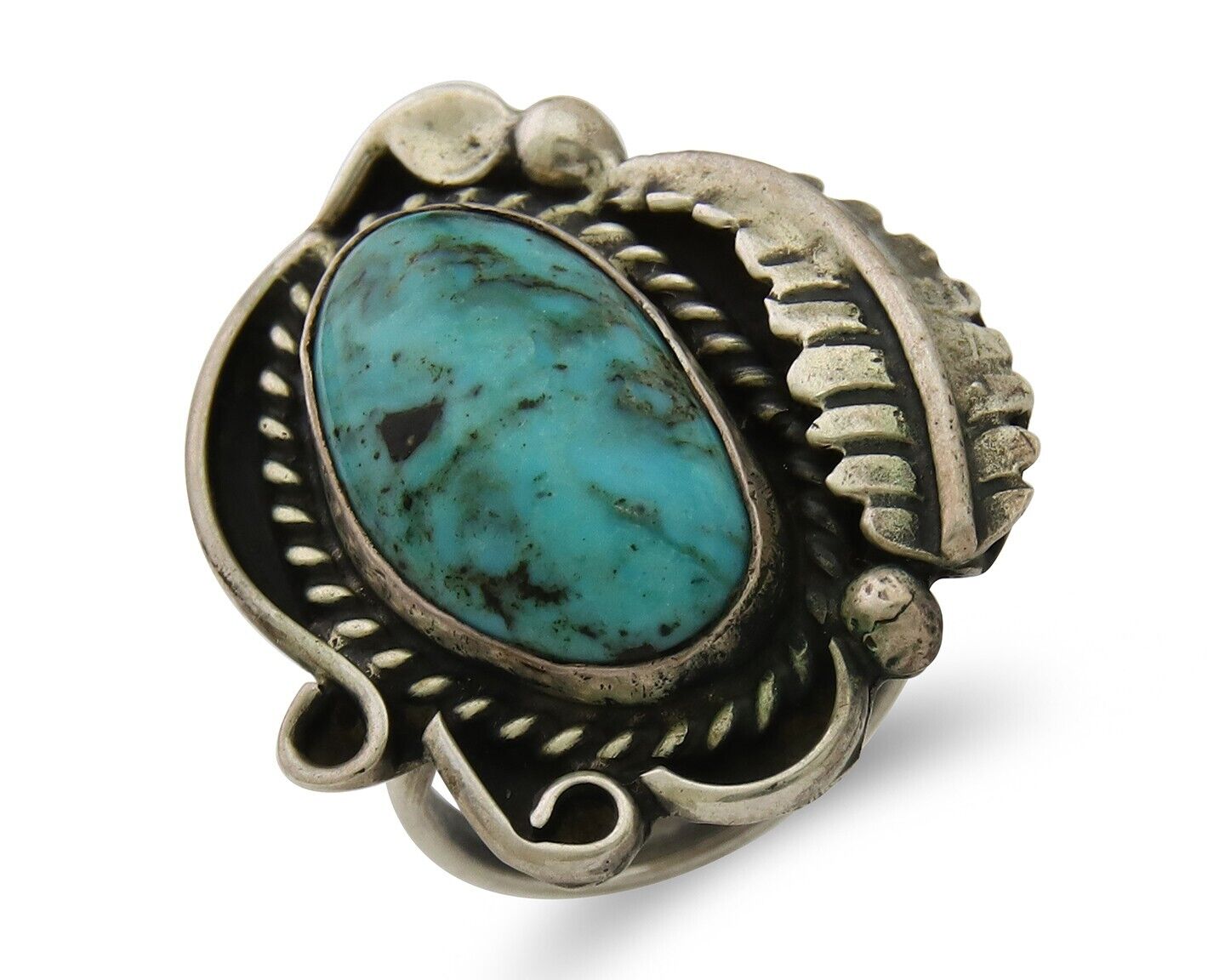 Navajo Ring 925 Sterling Blue Turquoise Native American Artist C.80's