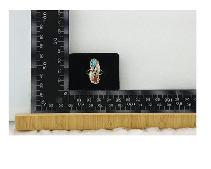 Navajo Ring 925 Sterling Silver Authentic Turquoise & Coral Signed WB Size 6.75