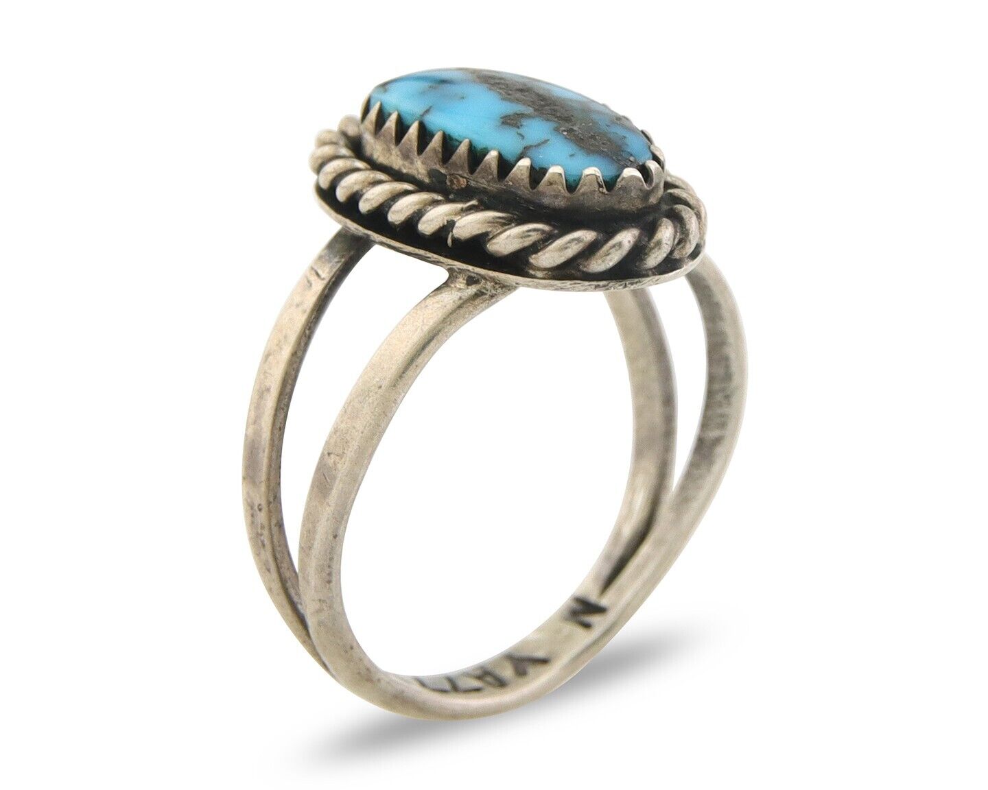 Navajo Ring 925 Sterling Natural Blue Turquoise Signed M Yazzie C.80's