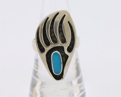 Navajo Badger Paw Ring 925 Silver Turquoise Native American Artist C.80's