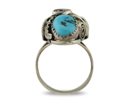 Navajo Ring .925 Silver Sleeping B Turquoise Artist Signed MP C.80's
