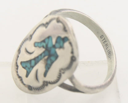 Navajo Ring 925 Sterling Natural Chip Inlay Turquoise C.80's Size 6.0
