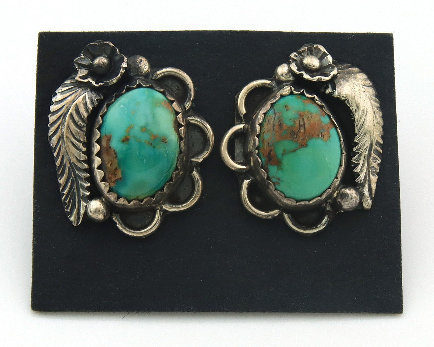 Navajo Earrings Sterling Silver Natural Turquoise Vintage Signed Tom Willeto