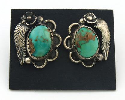 Navajo Earrings Sterling Silver Natural Turquoise Vintage Signed Tom Willeto
