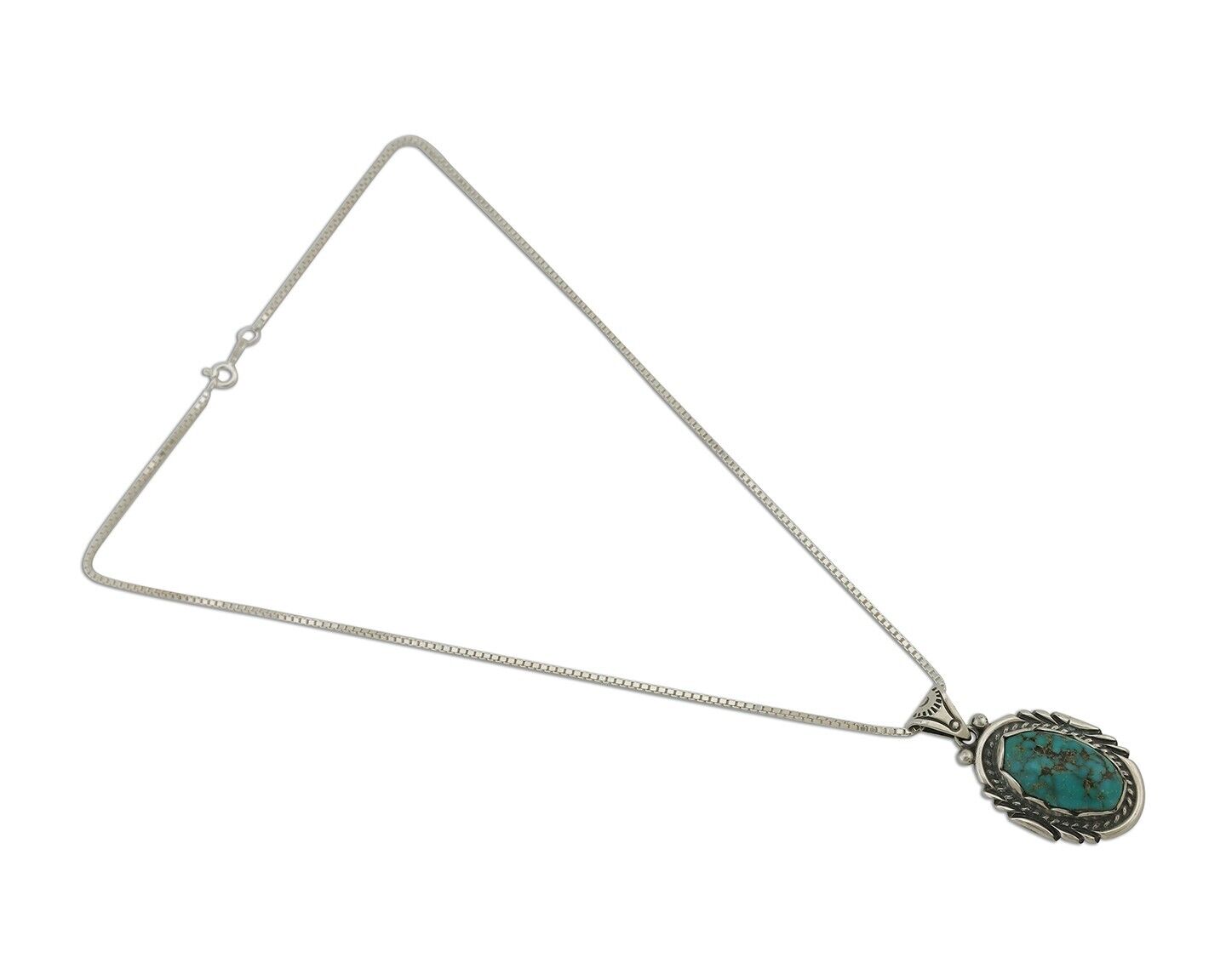 Navajo Necklace 925 Silver Natural Turquoise Sun Stamp C.80s