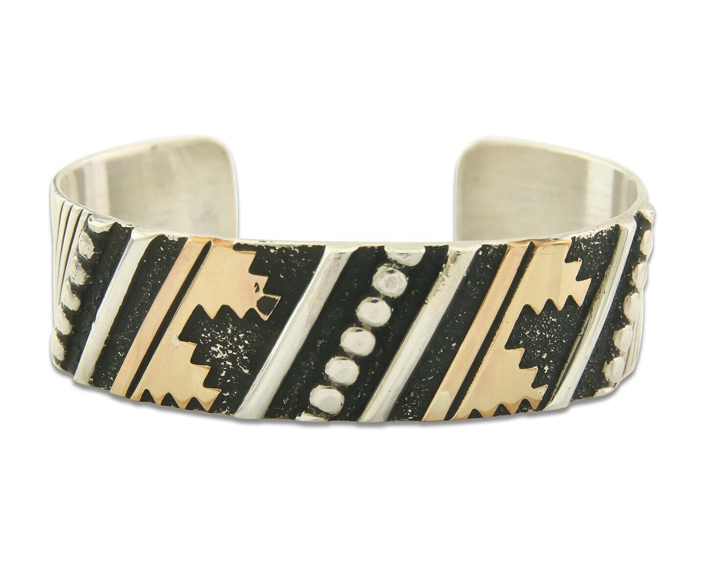 Navajo Bracelet Gold & 925 Silver Handmade 16 mm Wide Signed Thomas Singer C80s