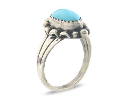 Navajo Ring 925 Sterling Natural Turquoise Native Artist C.80's Size 7.5