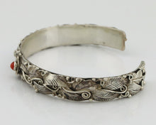 Navajo Handmade Bracelet 925 Silver Natural Red Coral Native American Artist C80