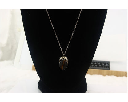 Navajo Sterling Silver Necklace Authentic Tiger Eye Sapphire Vintage Handmade