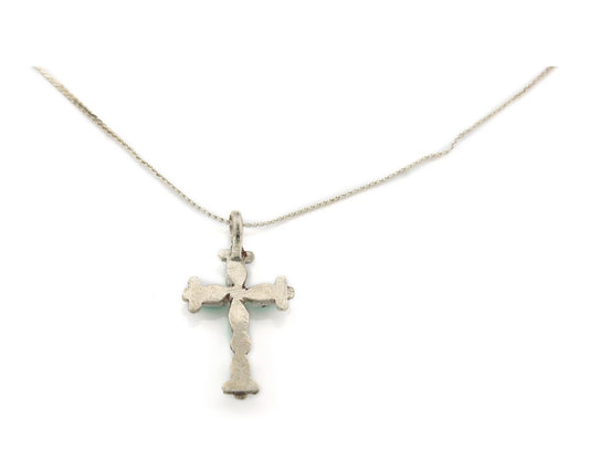 Navajo Cross Necklace Sterling Silver Blue Turquoise Vintage Handmade