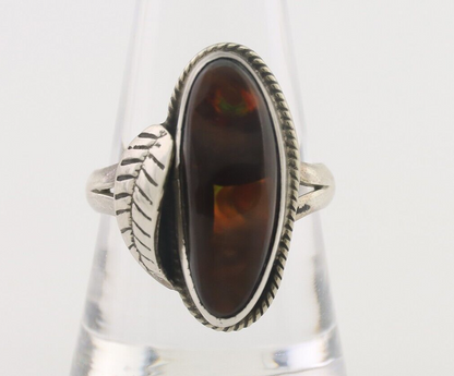 Navajo Handmade Ring 925 Silver Natural Fire Opal Native Artist Size 9.75 C.80's