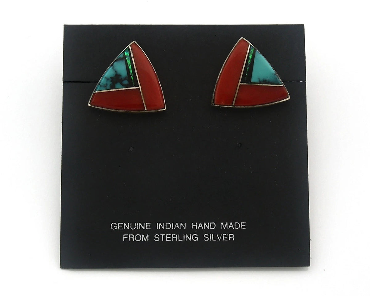 Navajo Earrings 925 Sterling Silver Natural Gemstones Signed Marie Tsosie C.80's
