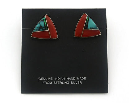 Navajo Earrings 925 Sterling Silver Natural Gemstones Signed Marie Tsosie C.80's