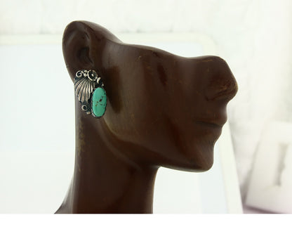 Navajo Earrings Sterling Silver Natural Turquoise Vintage Authentic