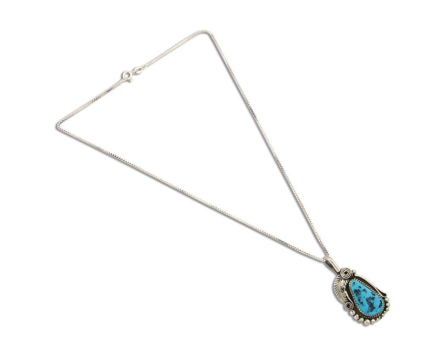 Navajo Necklace 925 Silver Natural Turquoise Artist Signed Justin Morris C.80's