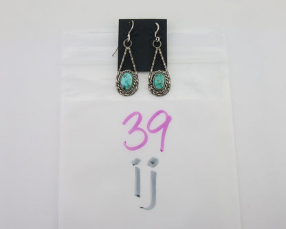 Navajo Dangle Earrings 925 Silver Natural Blue Turquoise Native Artist C.80's