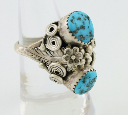 Navajo Handmade Ring 925 Silver Sleeping B Turquoise Artist Signed IHMJ C.80's