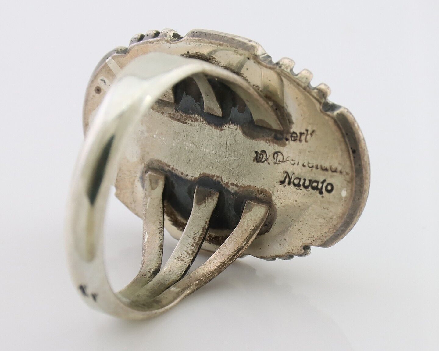 Navajo Ring 925 Silver Spiderweb Turquoise Signed William Denetdale Sz 8.0 C.80s