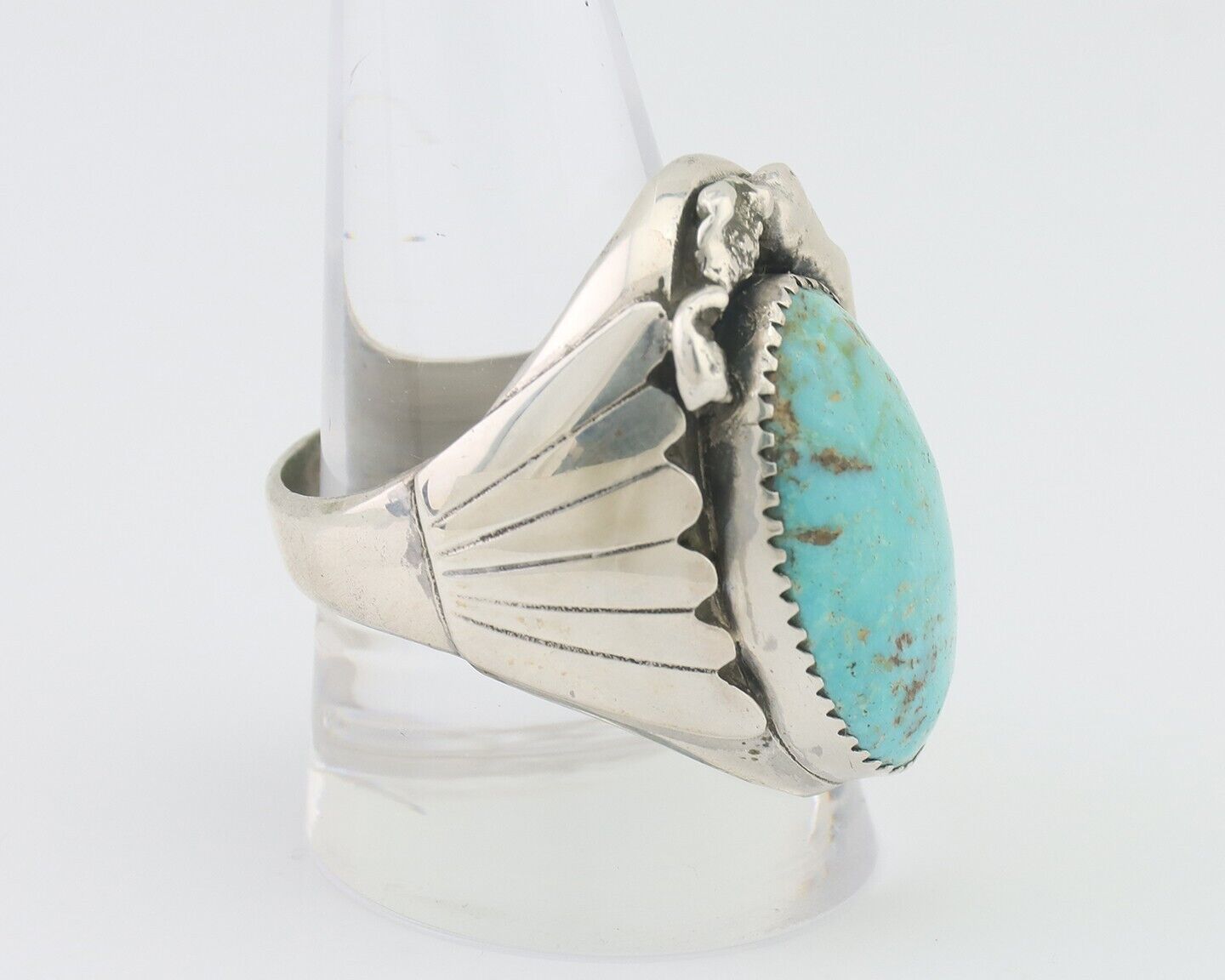 Mens Navajo Ring .925 Silver Natural Blue Turquoise Artist Signed CJ C.80's