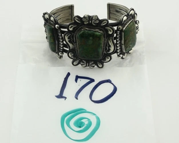 Navajo Cuff Bracelet Sterling Silver Turquoise Vintage Signed Kirk Smith
