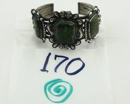 Navajo Cuff Bracelet Sterling Silver Turquoise Vintage Signed Kirk Smith