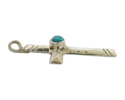 Navajo Sand Cast Cross Pendant 925 Silver Turquoise Artist Signed J Yazzie C.80s