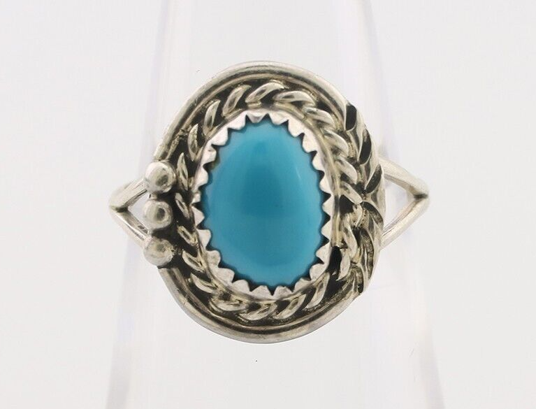 Navajo Ring 925 Silver Sleeping Beauty Turquoise Artist Signed BW C.80's