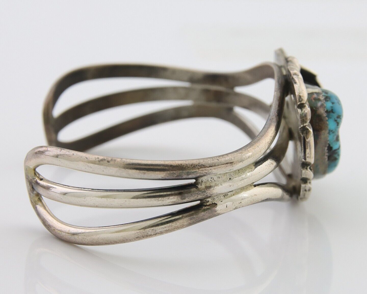 Navajo Bracelet 925 Silver Blue Turquoise Native American Artist C.80's