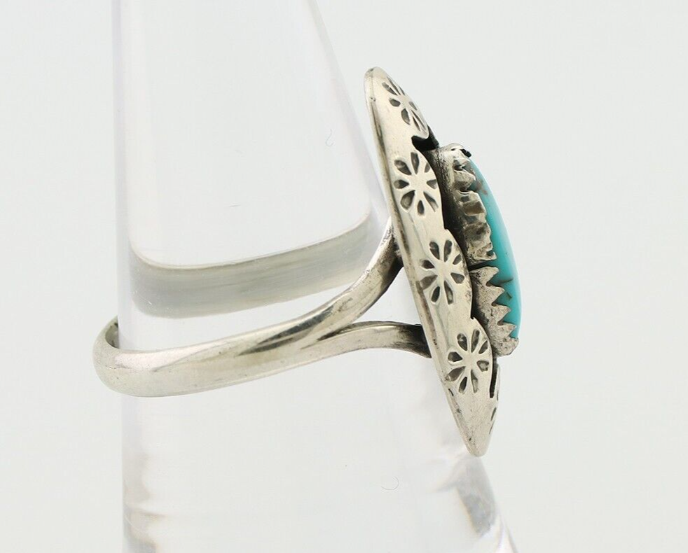 Navajo Ring 925 Silver Natural Blue Turquoise Signed IJC C.80's
